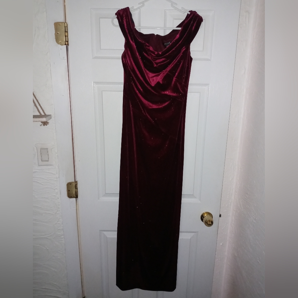 NWOT SLNY brand red sparkling off the shoulder evening dress